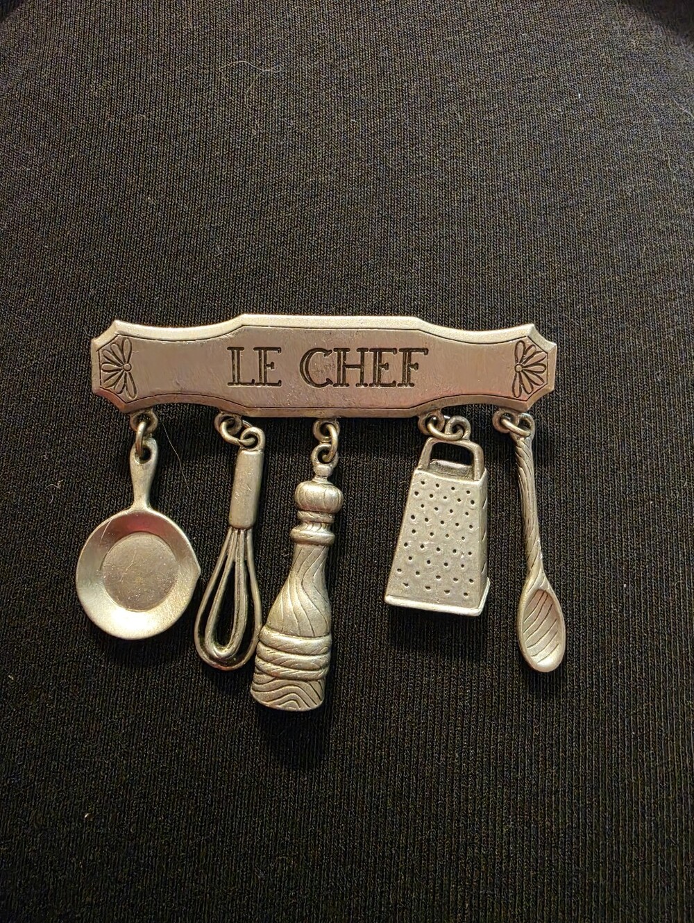 Silver-Tone Kitchen Tools Brooch Pin
